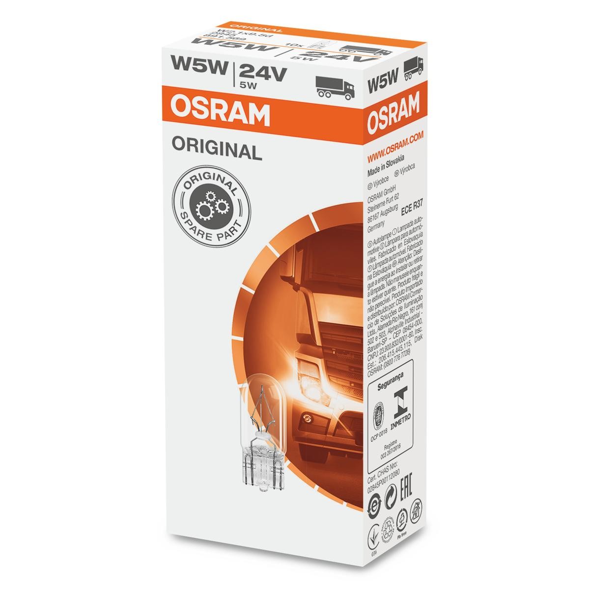 Imagine produs: Bec W5W 24V 5W W2,1x9,5d ORIGINAL LINE OSRAM-CARGO (2845)