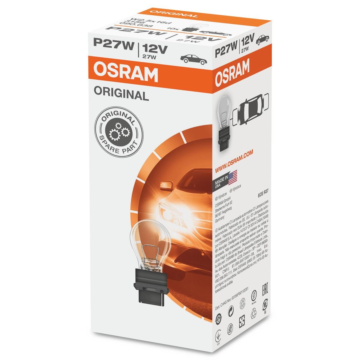 Imagine produs: Bec P27W 12V 27W W2,5x16d ORIGINAL LINE OSRAM (3156)