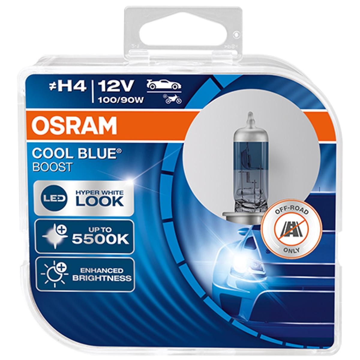Imagine produs: Bec H4 12V 100/90W P43t 5500K COOL BLUE BOOST + 50% OSRAM (62193CBB-HCB)