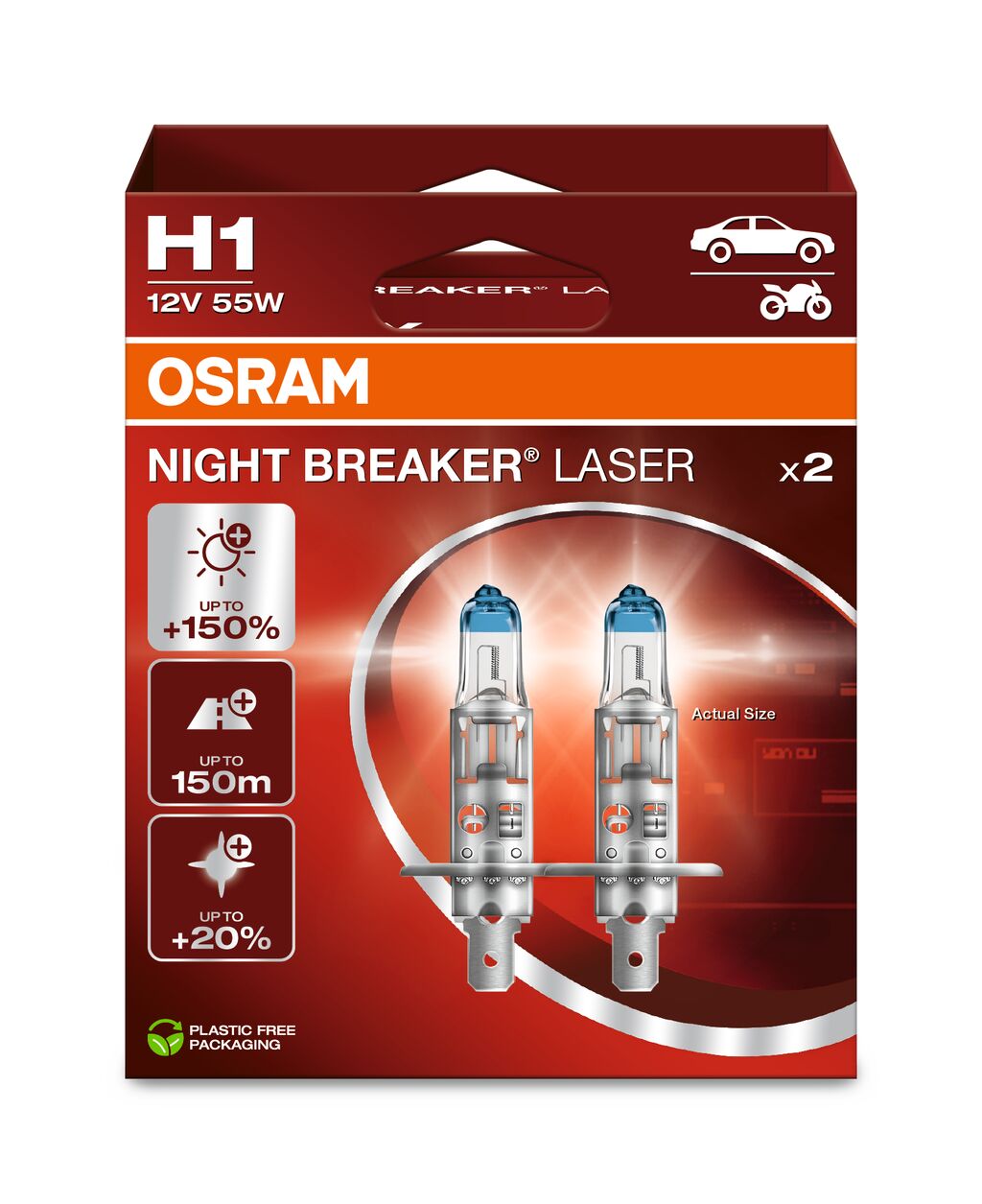 Imagine produs: Bec H1 12V 55W P14,5s 4200K Halogen NIGHT BREAKER LASER +150% OSRAM (64150NL-HCB)