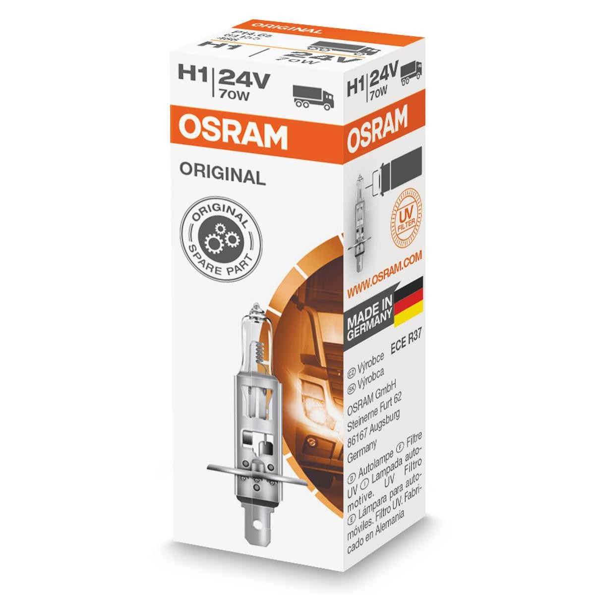 Imagine produs: Bec H1 24V 70W P14,5s 3200K Halogen ORIGINAL LINE OSRAM (64155)