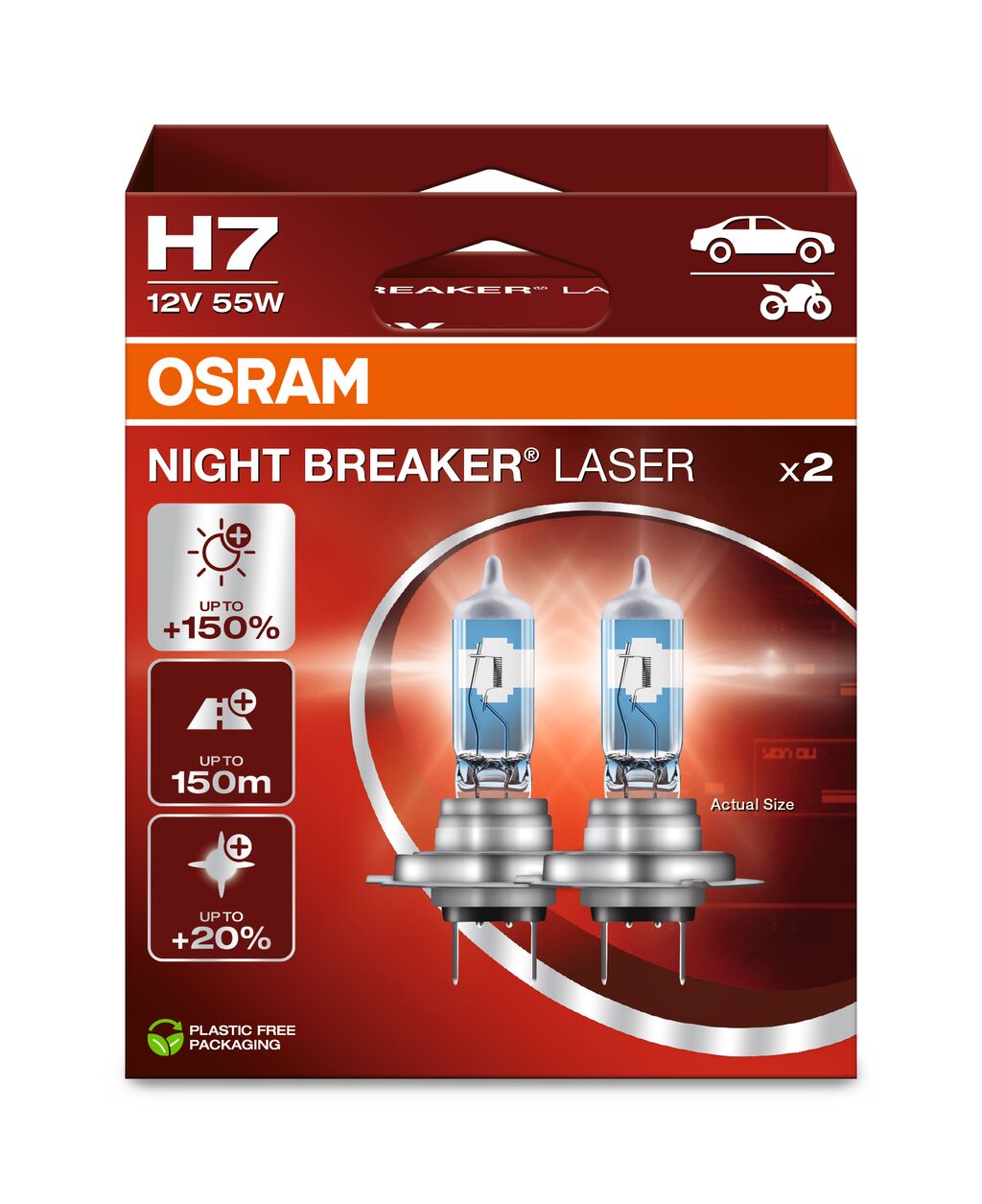 Imagine produs: Set 2 becuri H7 12V 55W PX26d 4200K Halogen Night Breaker Laser +150% OSRAM (64210NL-HCB)