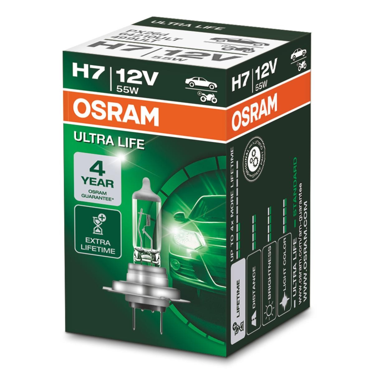 Imagine produs: Bec H7 12V 55W PX26d 3200K Halogen ULTRA LIFE OSRAM (64210ULT)