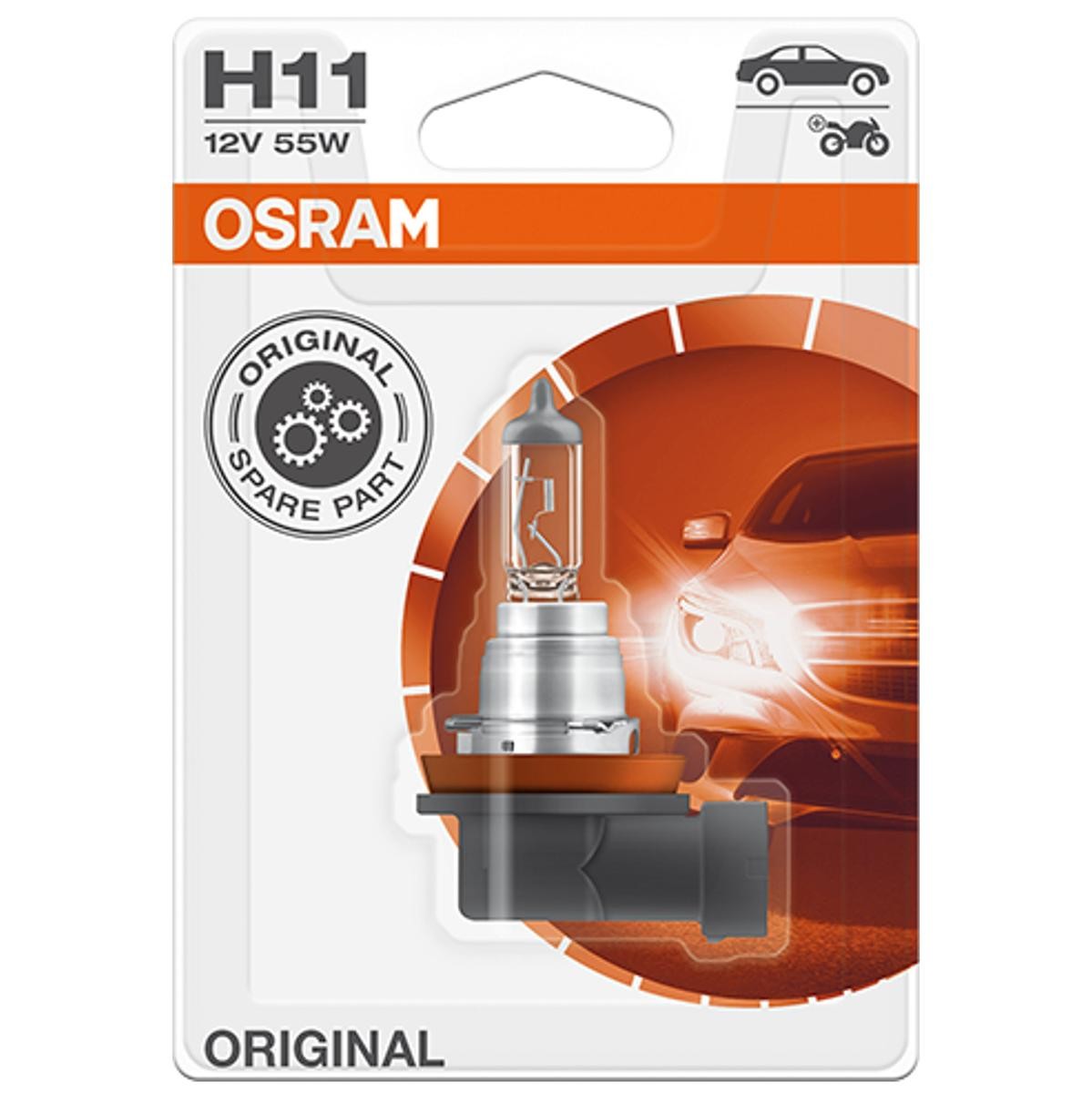 Imagine produs: Bec H11 12V 55W PGJ19-2 3200K Halogen ORIGINAL LINE OSRAM (64211-01B)