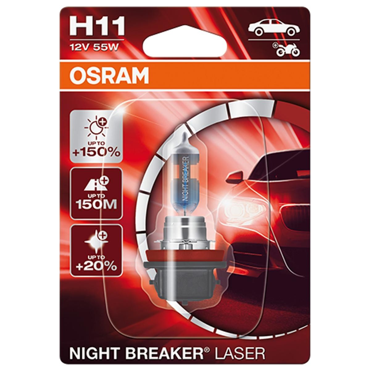 Imagine produs: Bec H11 12V 55W PGJ19-2 3200K Halogen NIGHT BREAKER LASER next Generation +150% OSRAM (64211NL-01B)