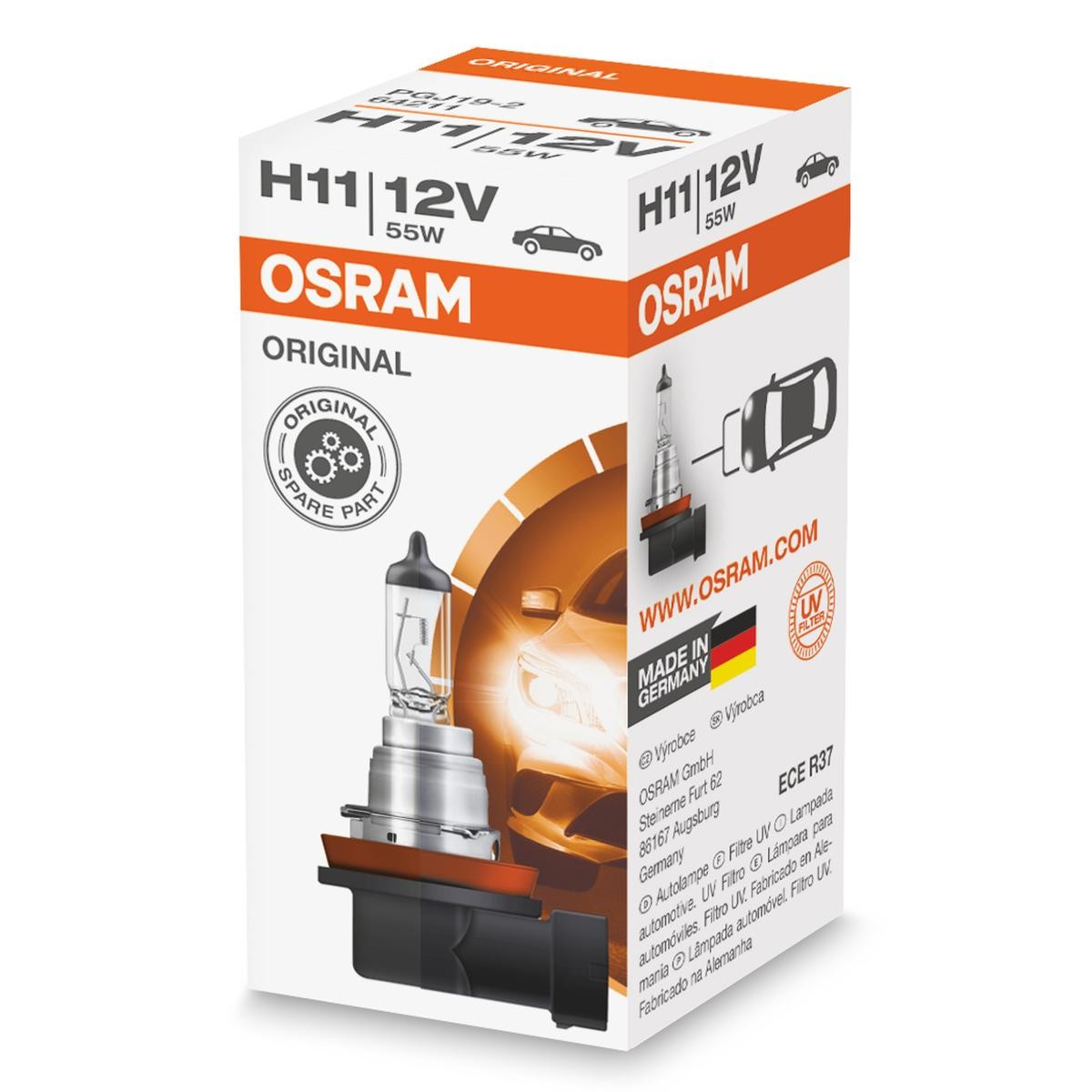 Imagine produs: Bec H11 12V 55W PGJ19-2 3200K Halogen ORIGINAL LINE OSRAM (64211)