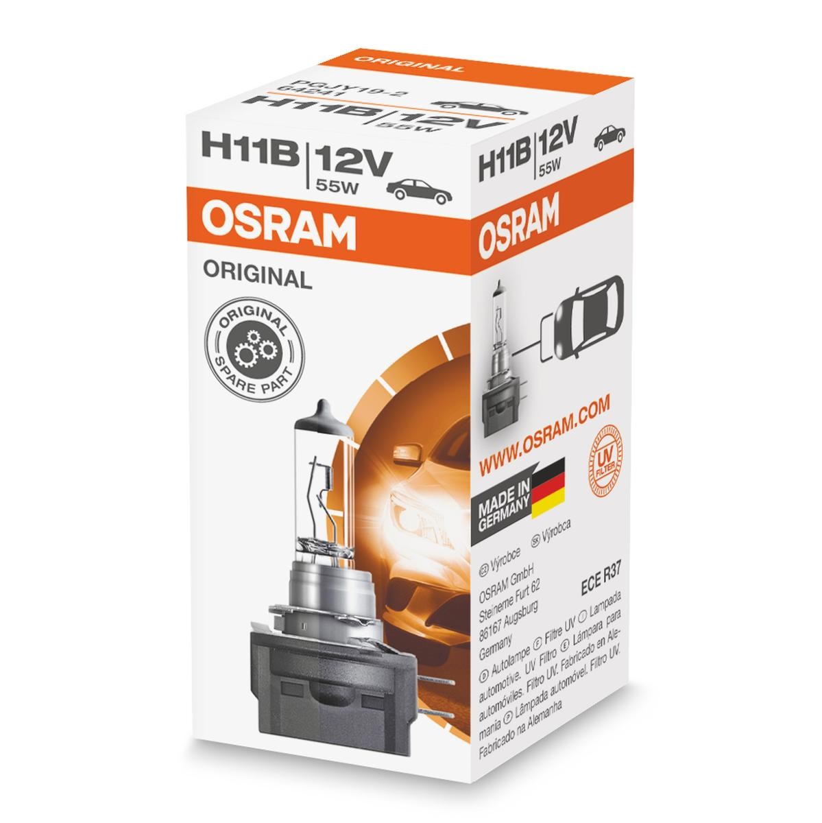 Imagine produs: Bec H11B 12V 55W PGJY-2 3200K Halogen ORIGINAL LINE OSRAM (64241)