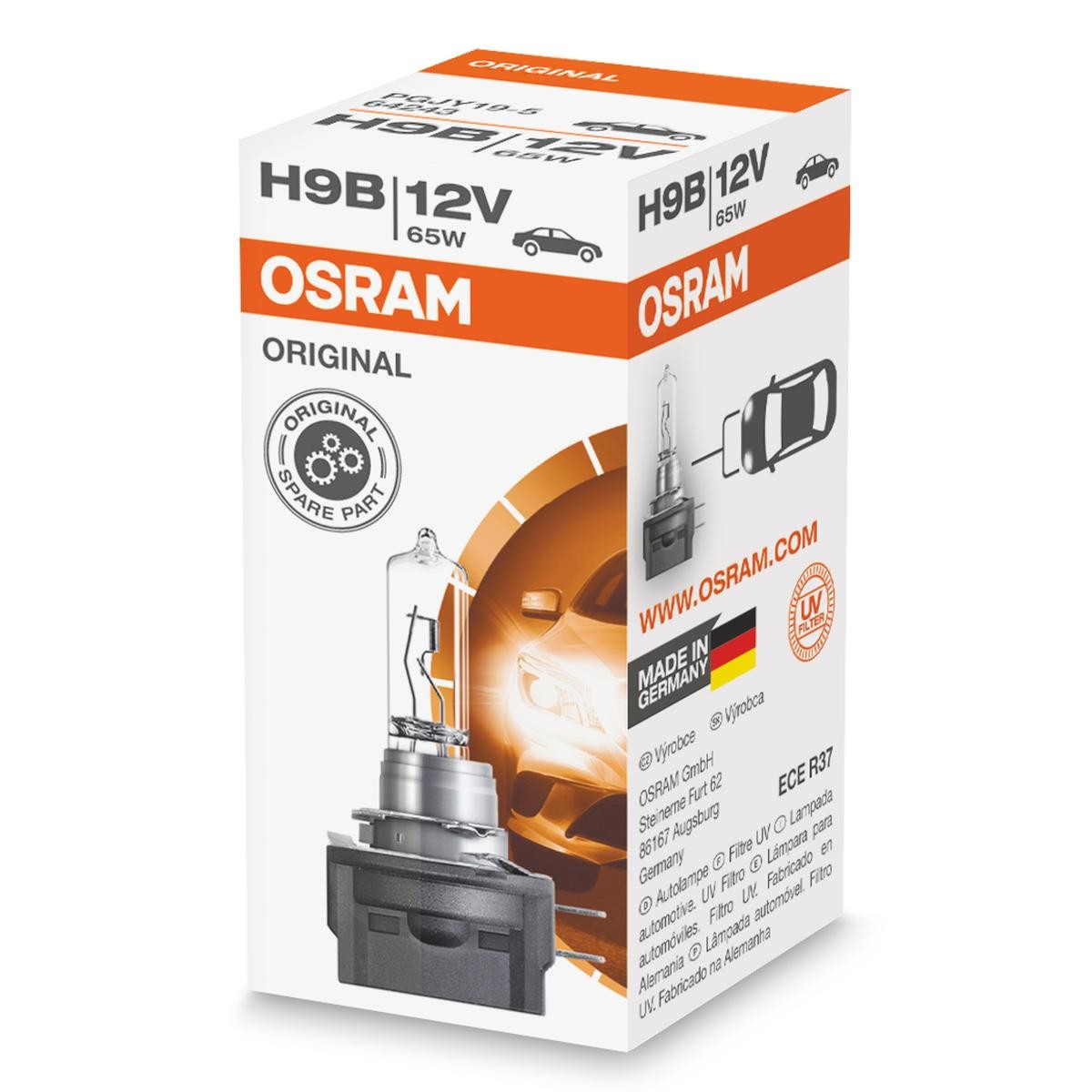 Imagine produs: Bec H9B 12V 65W PGJY19-5 3200K Halogen ORIGINAL LINE OSRAM (64243)