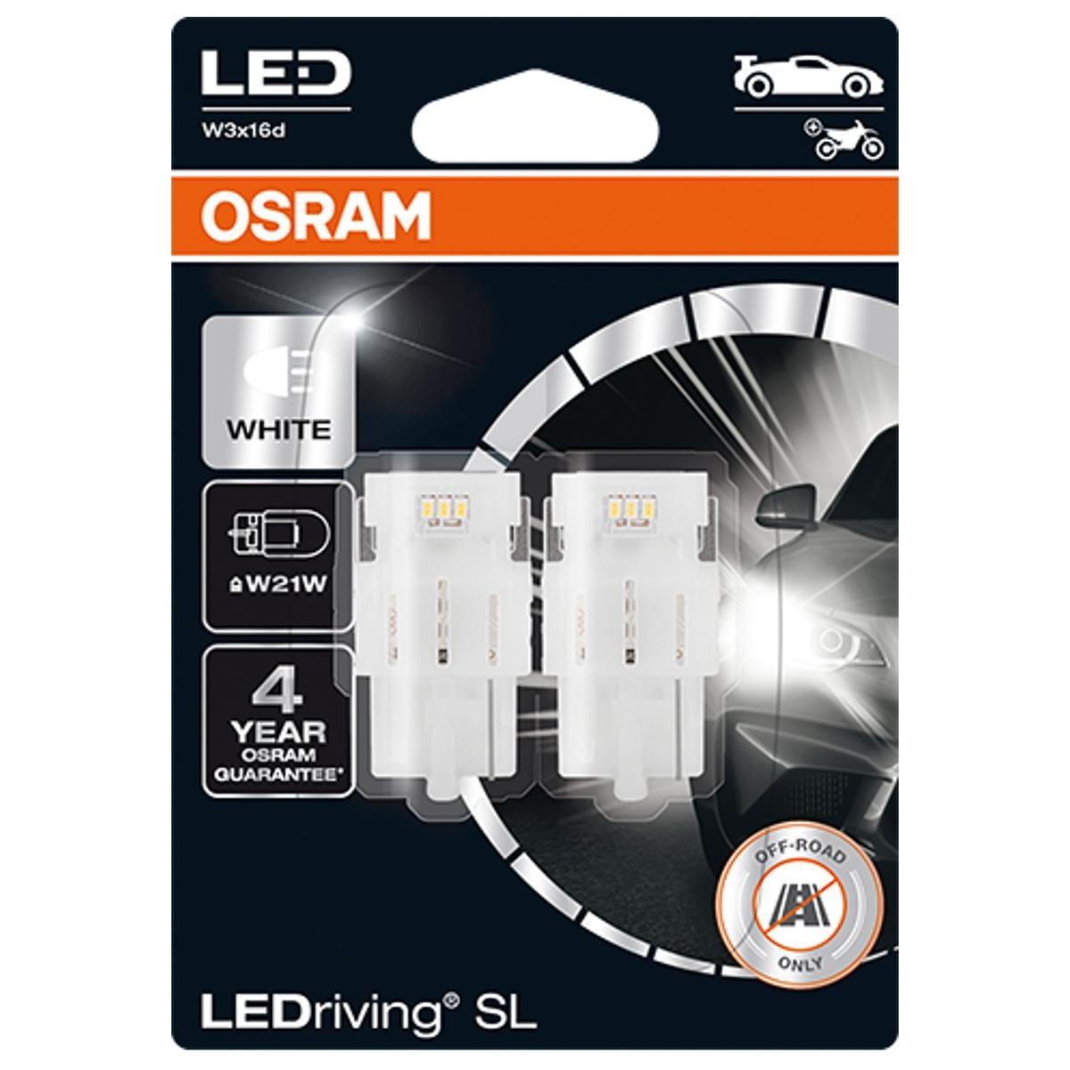 Imagine produs: Bec W21W 12V 2W W3x16d LEDriving SL LED OSRAM (7505DWP-02B)