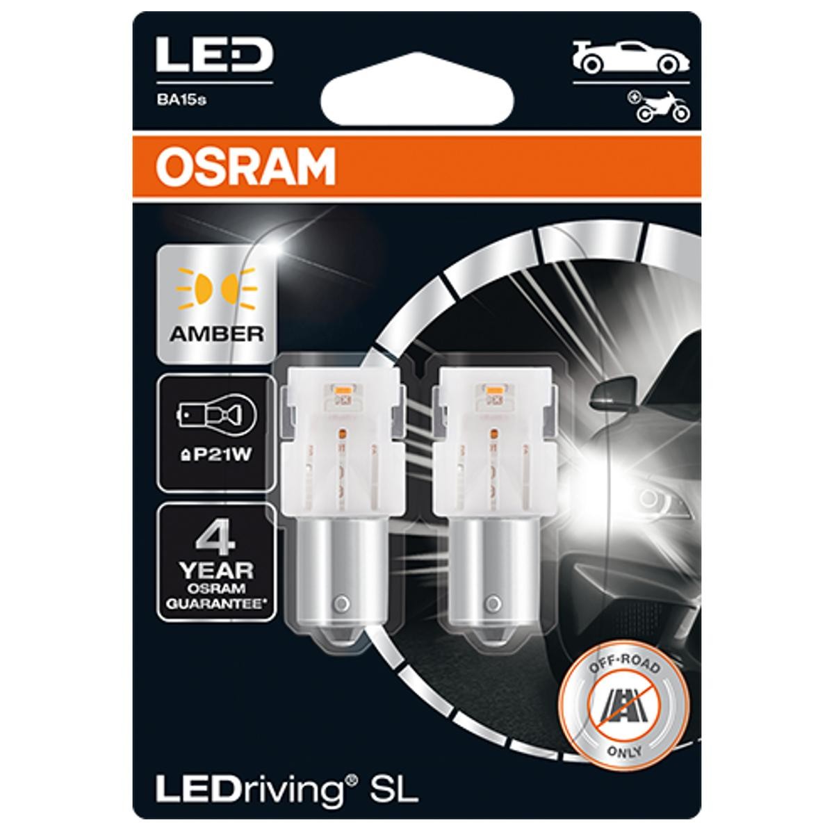 Imagine produs: Bec P21W 12V 1,3W BA15s LEDriving SL LED OSRAM (7506DYP-02B)