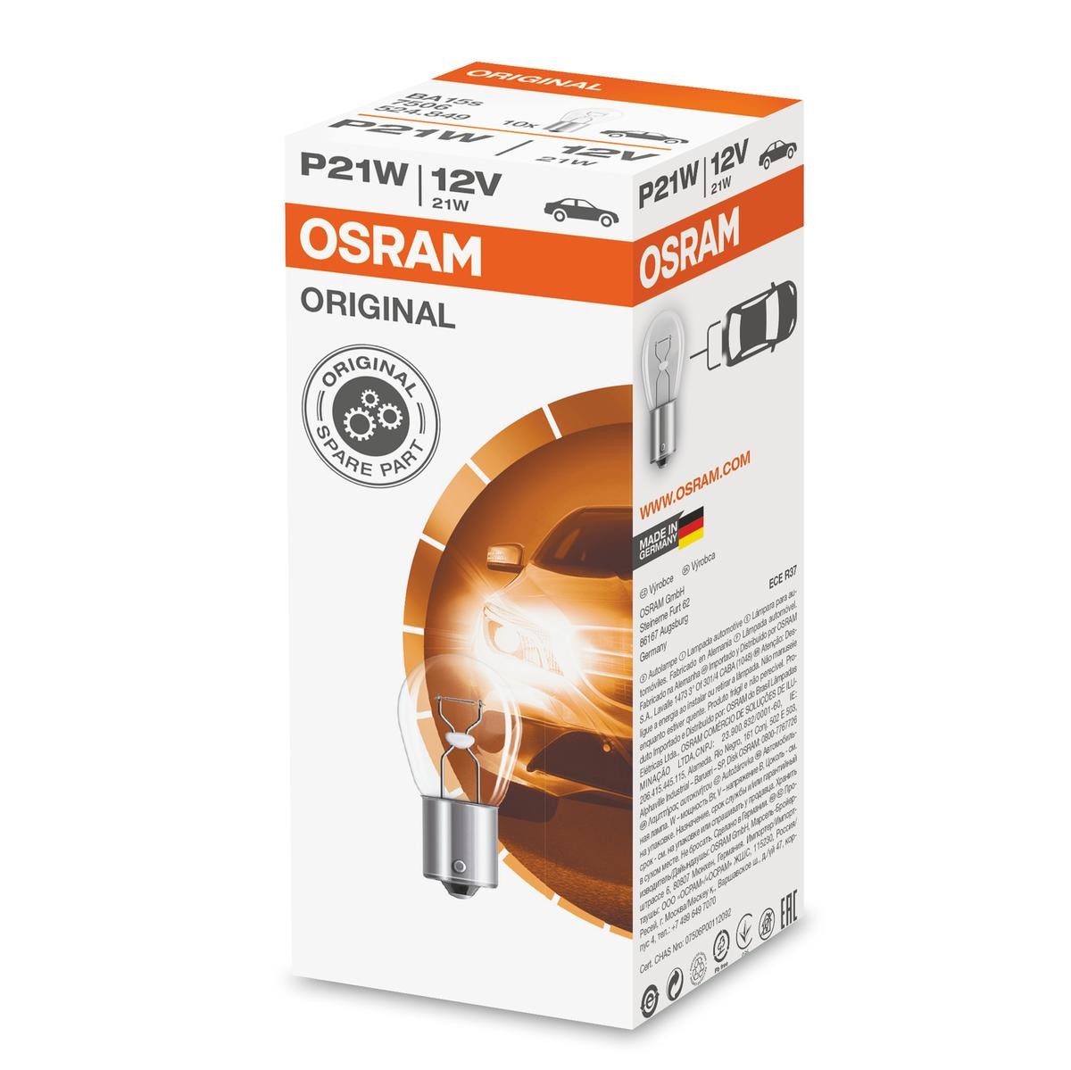 Imagine produs: Bec P21W 12V 21W BA15s ORIGINAL LINE OSRAM (7506)