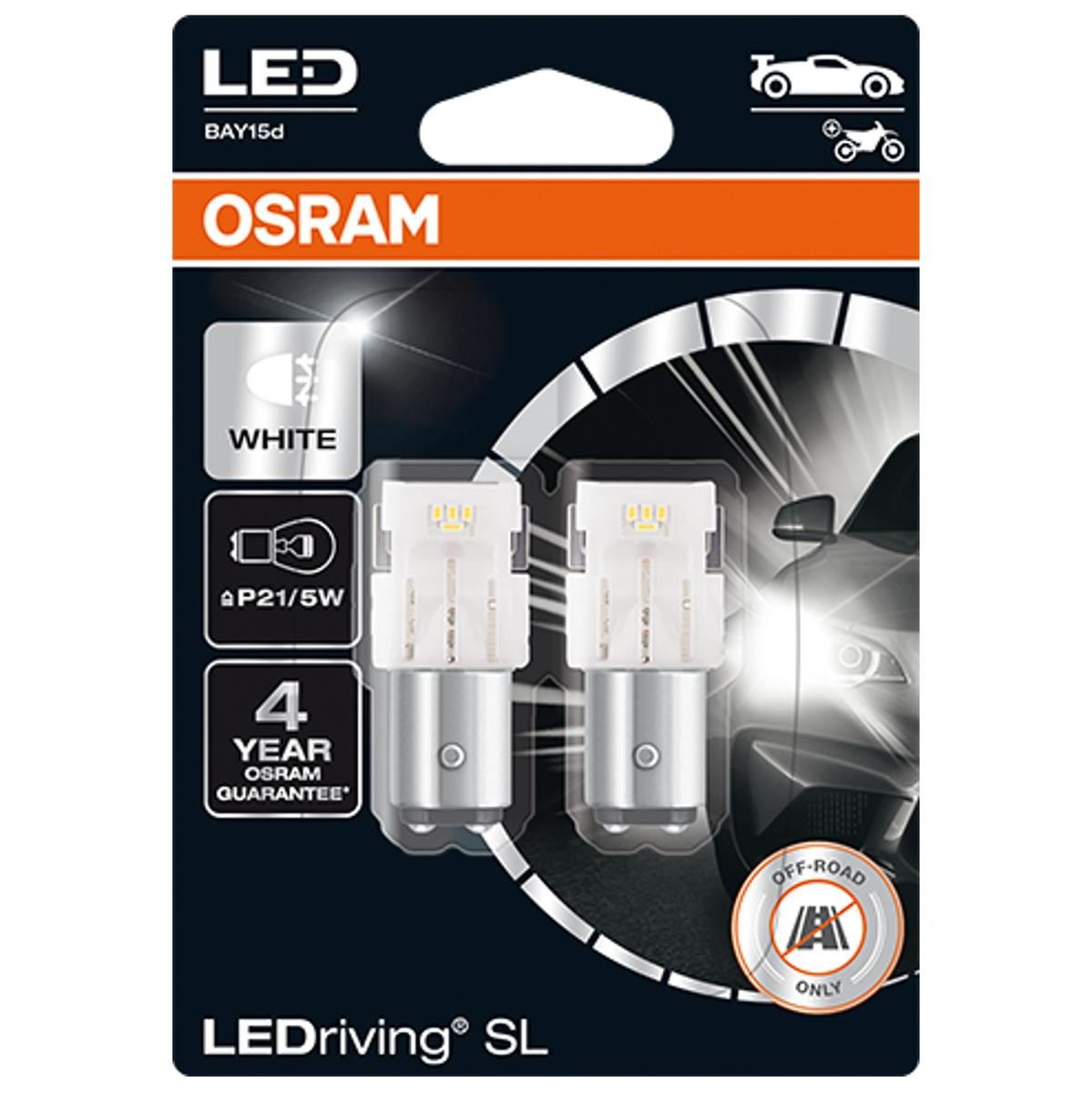 Imagine produs: Bec P21/5W 12V 2W BAY15d  LEDriving SL LED OSRAM (7528DWP-02B)