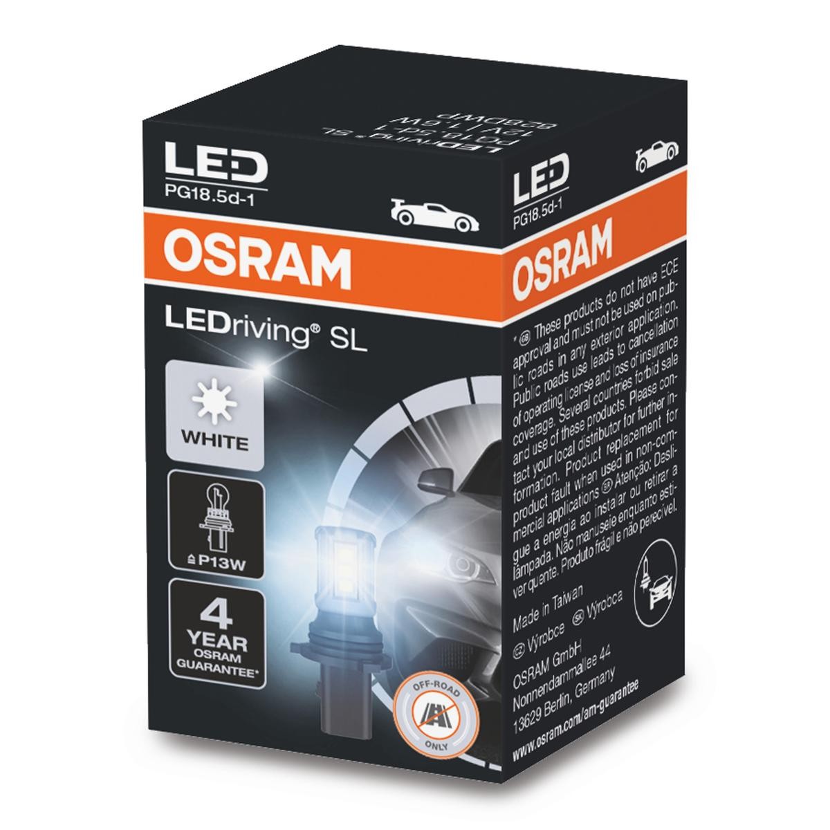 Imagine produs: Bec P13W 12V 1,6W PG18,5d-1 LEDriving SL LED OSRAM (828DWP)
