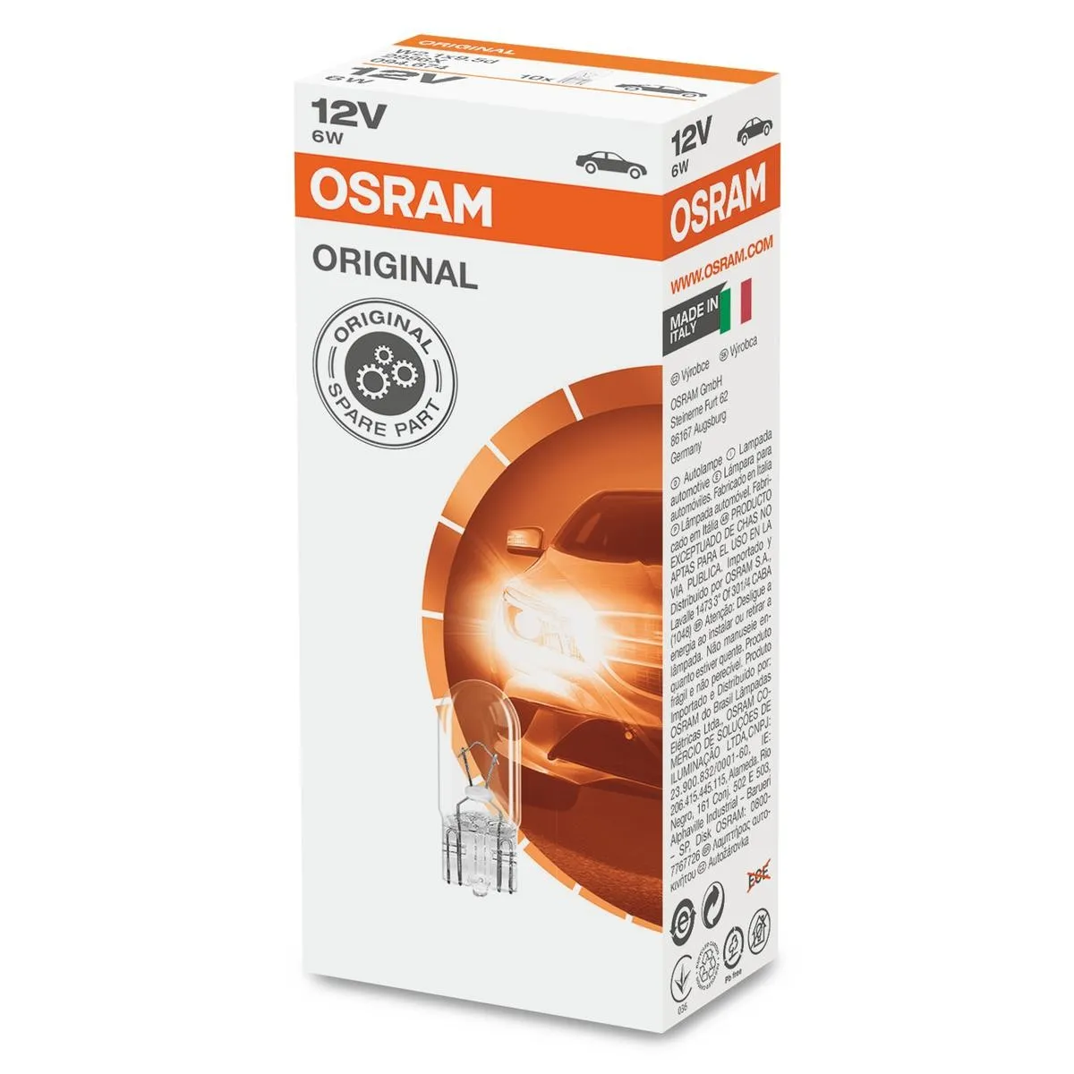 Imagine produs: Bec W6W 12V 6W W2,1x9,5d ORIGINAL LINE OSRAM (2886X)