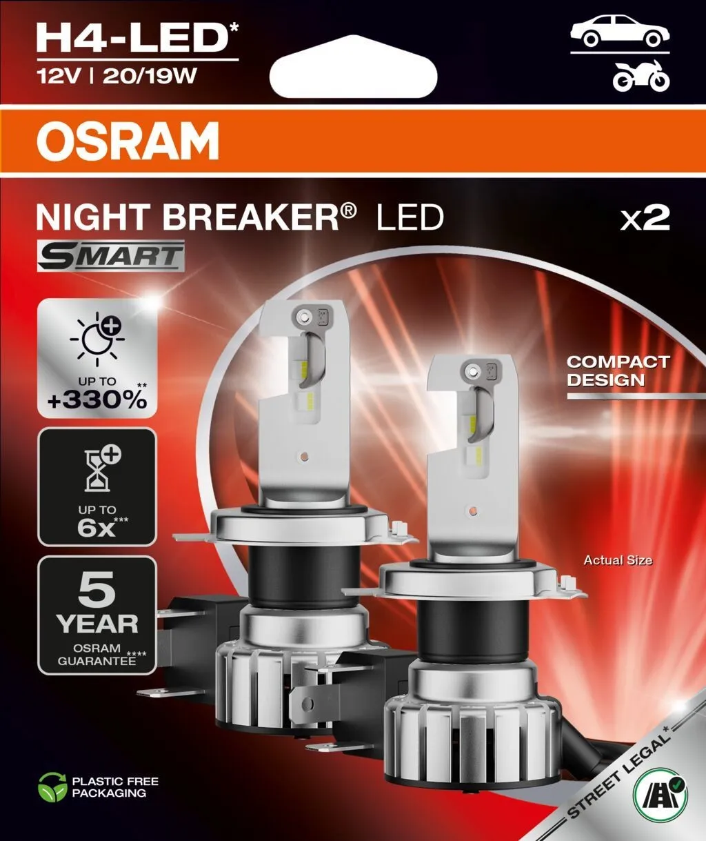 Imagine produs: Bec H4 12V 20/19W P43t 6000K NIGHT BREAKER LED SMART +330% LED OSRAM (64193DWNBST2)