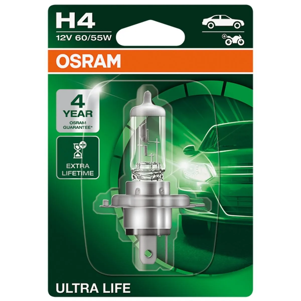 Imagine produs: Bec H4 12V 60/55W P43t 3200K Halogen ULTRA LIFE OSRAM (64193ULT-01B)