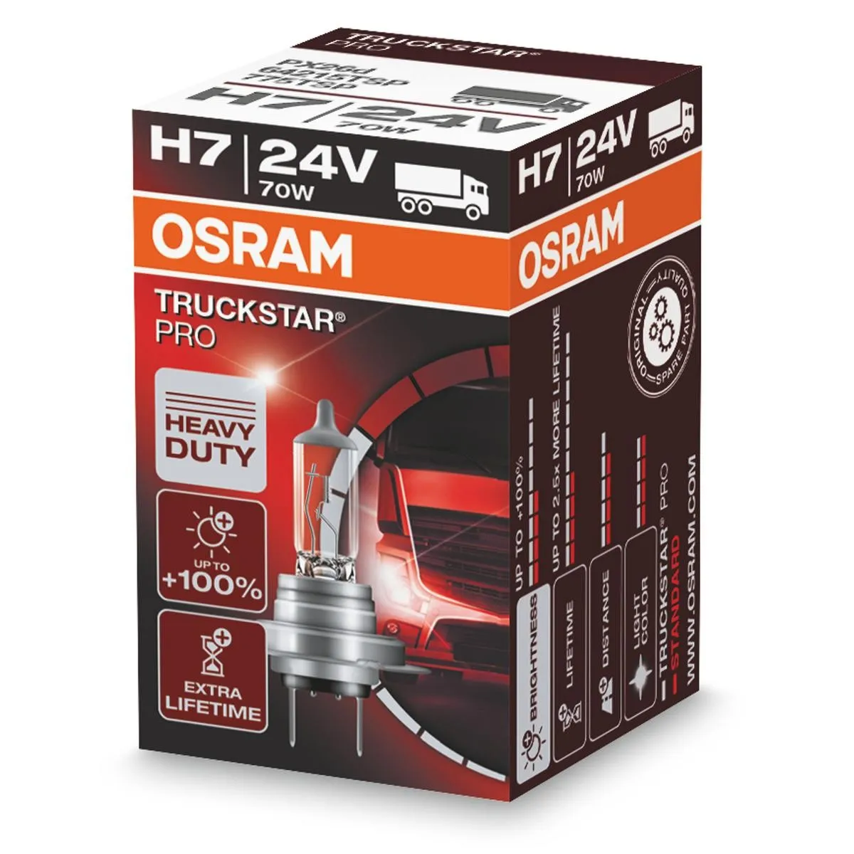 Imagine produs: Bec H7 24V 70W PX26d Halogen TRUCKSTAR PRO +100% OSRAM-CARGO (64215TSP)