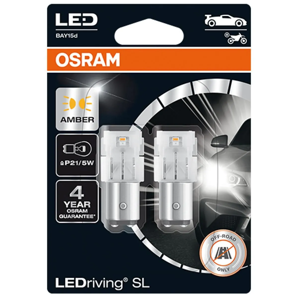 Imagine produs: Bec P21/5W 12V 1,3W BAY15d LEDriving SL portocaliu LED OSRAM (7528DYP-02B)