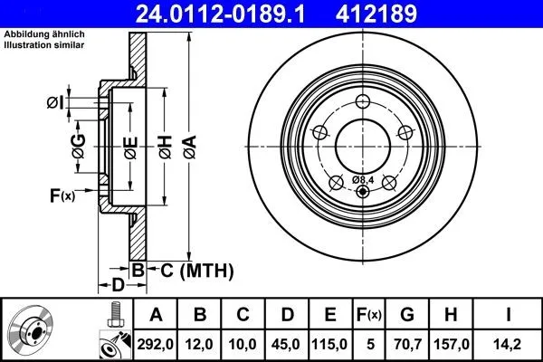 Imagine produs: Disc frana 292,0x12,0mm, 5x115,0, plin ATE (24.0112-0189.1)