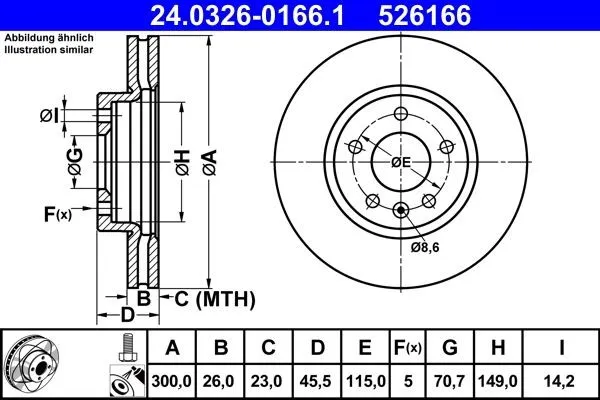 Imagine produs: Disc frana (Evacuare zgura) 300,0x26,0mm, 5x115,0, ventilat PowerDisc ATE (24.0326-0166.1)