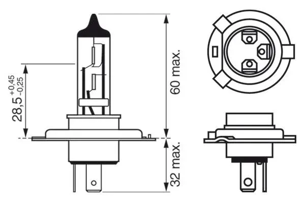Imagine produs: Bec H4 12V 60/55W P43t, Halogen BOSCH (1 987 301 002)
