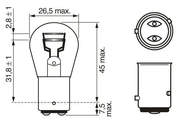 Imagine produs: Bec auto P21/4W 12V 21/4W BAZ15d BOSCH (1 987 301 015)