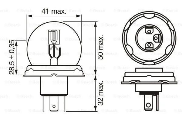 Imagine produs: Bec R2 (Bilux) 24V 55/50W P45t, Halogen BOSCH-CARGO (1 987 302 421)