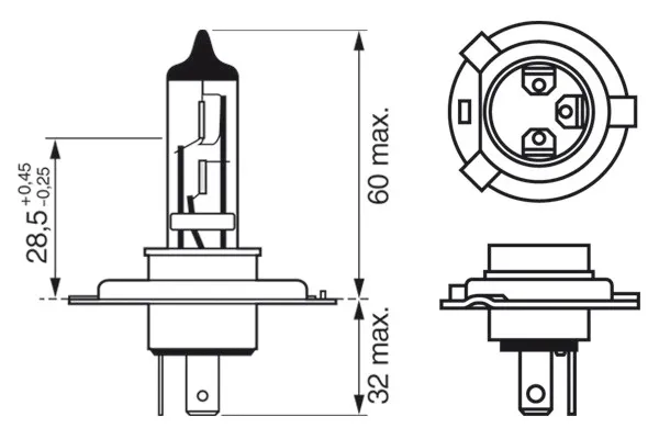 Imagine produs: Bec H4 24V 75/70W P43t Halogen BOSCH (1 987 302 441)