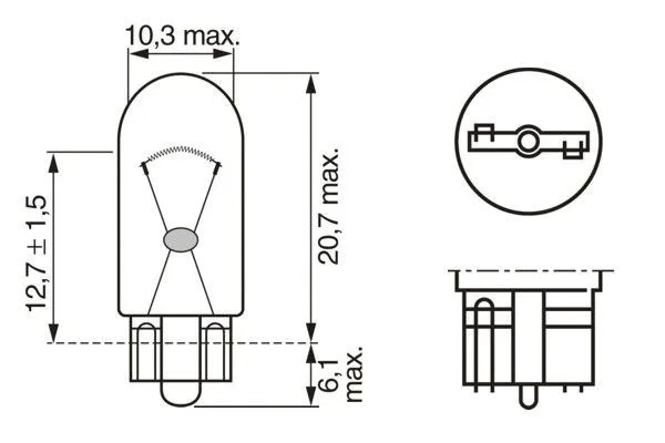 Imagine produs: Bec W5W 12V 5W W2,1x9,5d BOSCH (1 987 302 819)