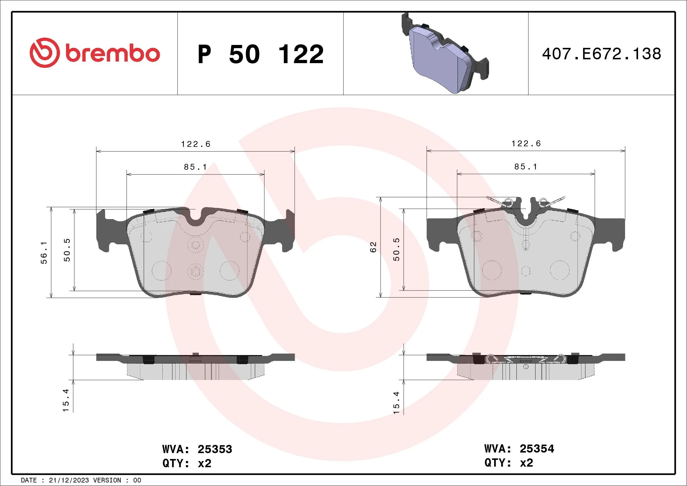 Imagine produs: Placute de frana potrivite pentru MERCEDES-BENZ Clasa C GLC BREMBO (P 50 122)