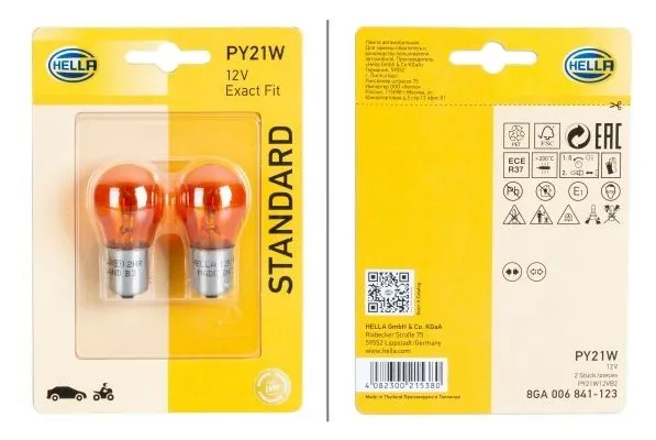 Imagine produs: Bec PY21W 12V 21W BAU15s Halogen HELLA (8GA 006 841-123)