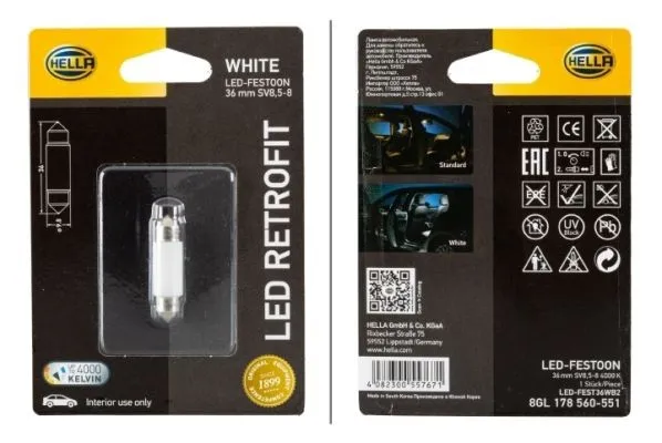 Imagine produs: Bec 12V 1W SV8,5-8 4000K LED HELLA (8GL 178 560-551)