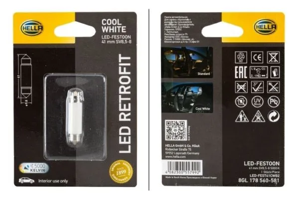 Imagine produs: Bec 12V 1W SV8,5-8 5000K LED HELLA (8GL 178 560-581)