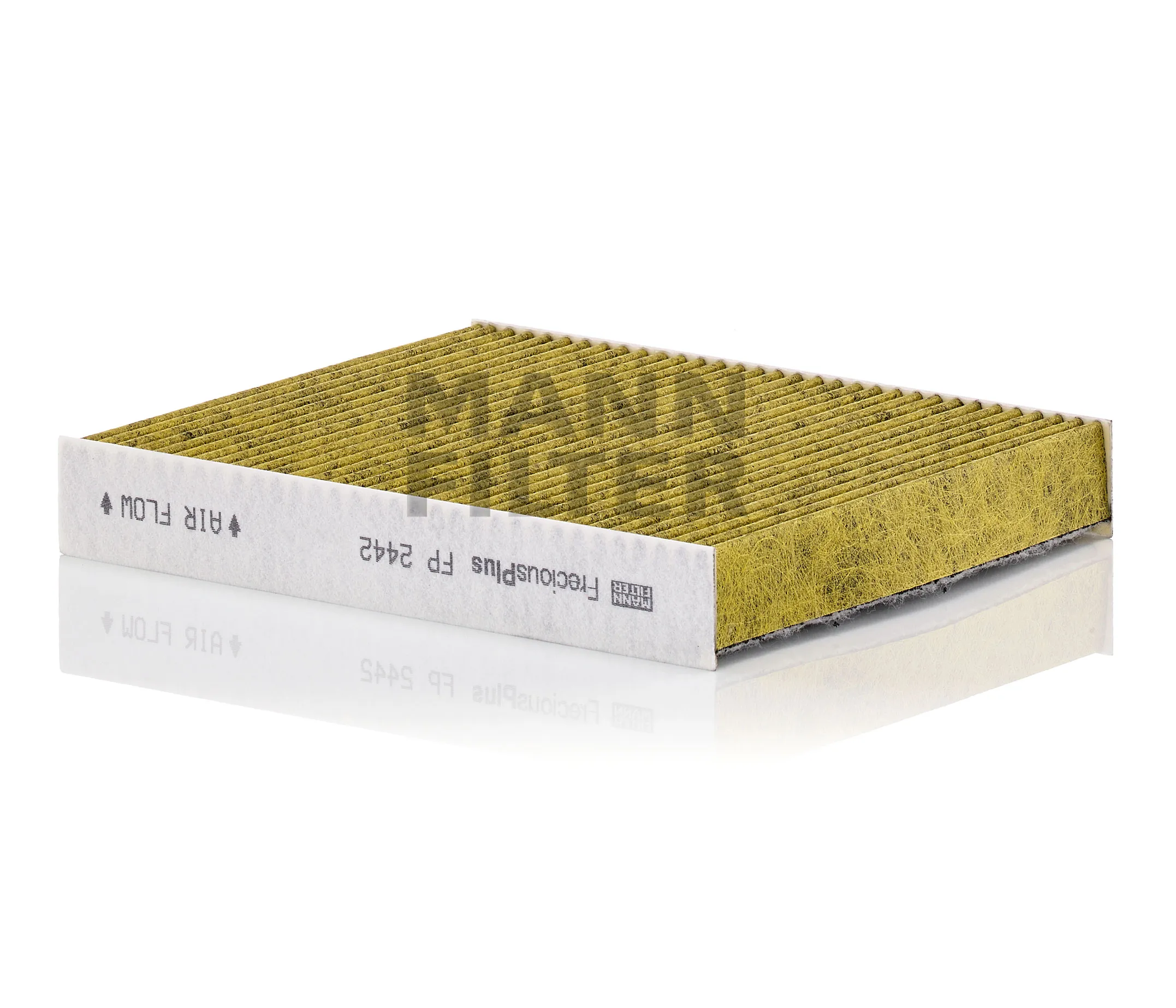 Imagine produs: Filtru polen, aer habitaclu, carbune activ cu polifenol, cu efect antibacterial, praf fin (PM 2.5), cu efect fungicid, 240 mm x 204 mm x 35 mm, FreciousPlus MANN-FILTER (FP 2442)