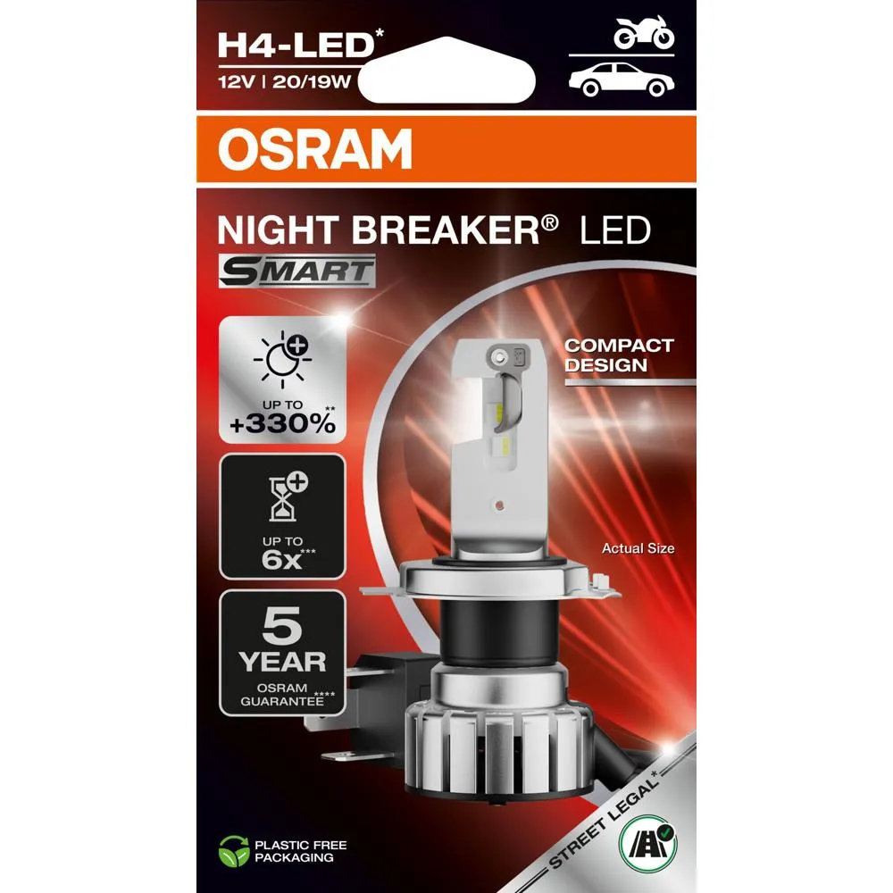 Imagine produs: Bec H4 12V 19/20W P43t 6000K NIGHT BREAKER LED SMART LED OSRAM-MOTO (64193DWNBSM-1HB)