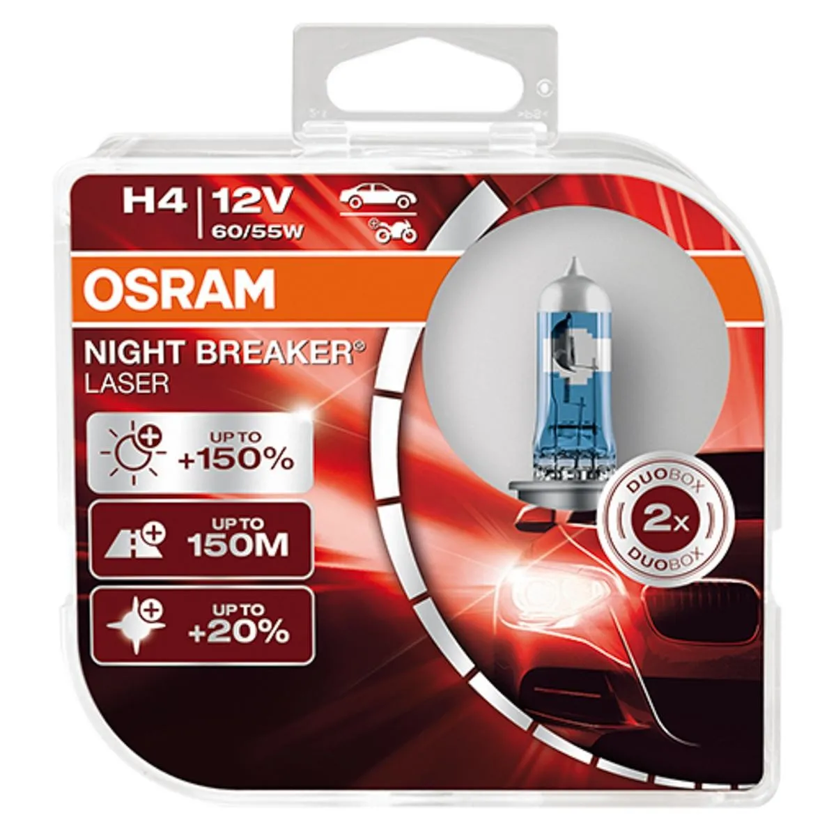Imagine produs: Set 2 becuri H4 12V 60/55W P43t 4200K Halogen NIGHT BREAKER LASER +150% OSRAM (OSR64193NL-HCB)