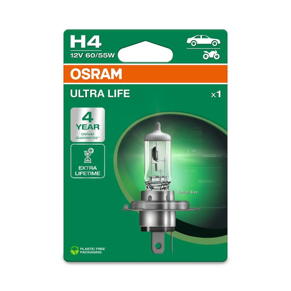 Imagine produs: Bec H4 12V 60/55W P43t 3200K Halogen ULTRA LIFE OSRAM (64193ULT-01B)