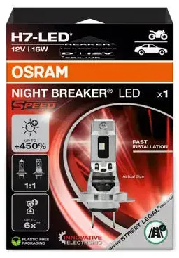 Imagine produs: Bec H7 12V 16W PX26d 6000K NIGHT BREAKER LED SPEED LED OSRAM-MOTO (64210DWNBSP-1HB)
