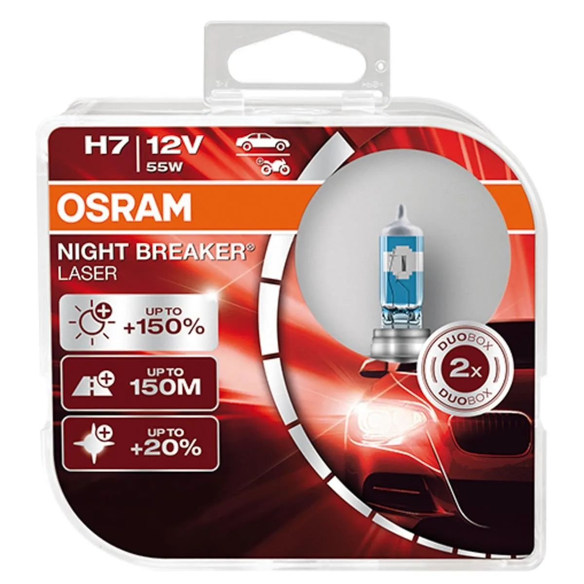 Imagine produs: Set 2 becuri H7 12V 55W PX26d 4200K Halogen Night Breaker Laser +150% OSRAM (64210NL-HCB)