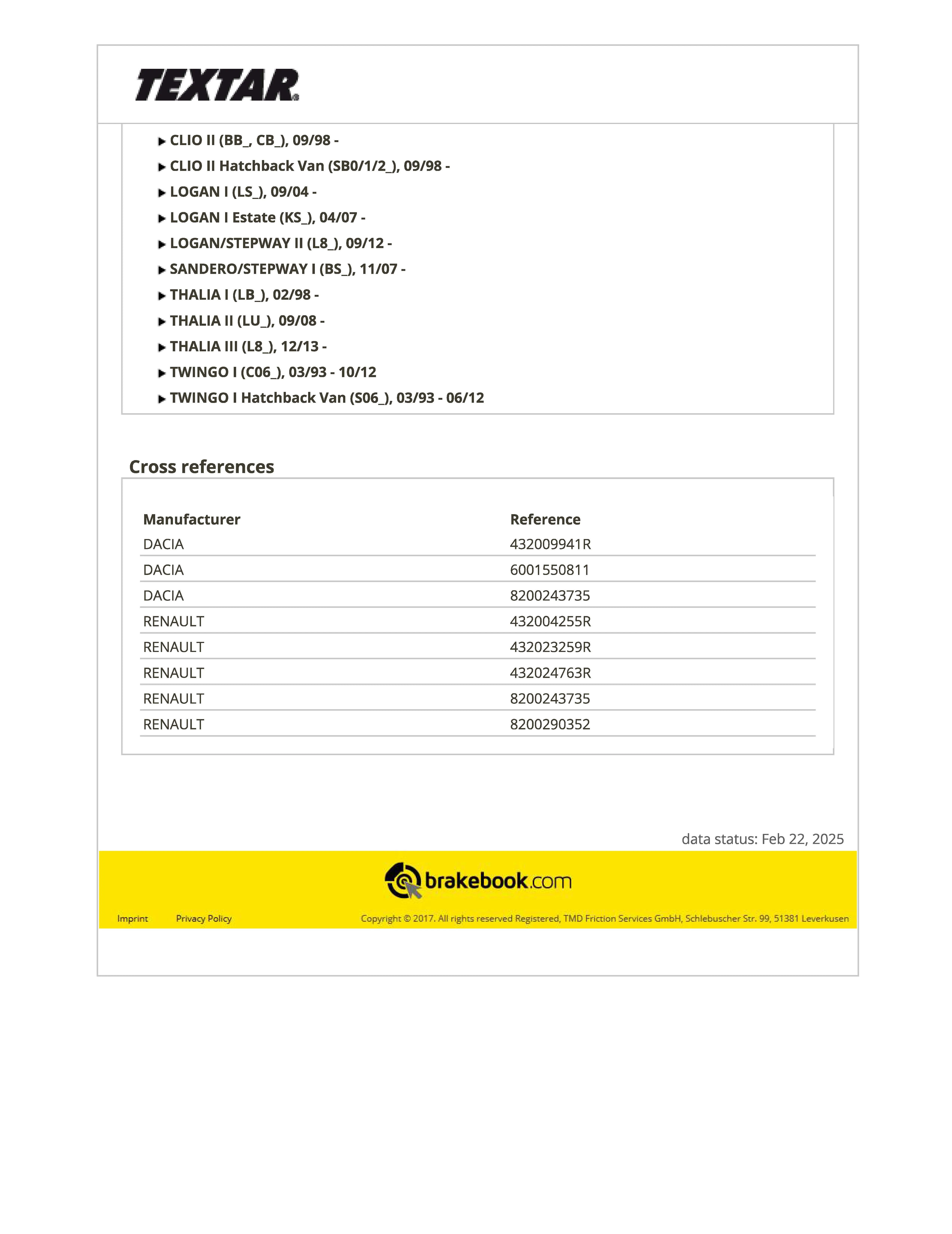 Imagine produs: Tambur frana cu rulment roata TEXTAR (94042400)